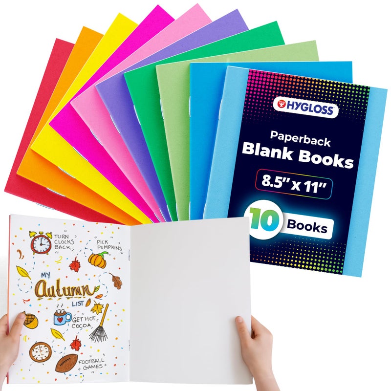 Hygloss Blank Books - Bulk 10 Pack â€“ 8.5" x 11" A4 Assorted Colors â€“ Paperback Blank Books for Kids to Write Stories, Doodle Art â€“ Plain Drawing Sketchbook, Unlined Journal, Notebook Without Lines - Image 1